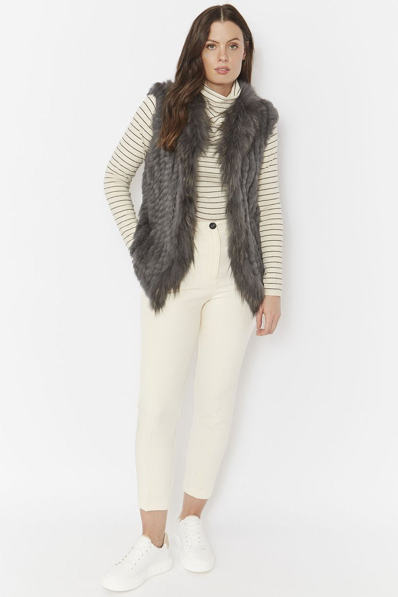 Dark Grey Fox and Coney Fur Gilet with Collar Feature