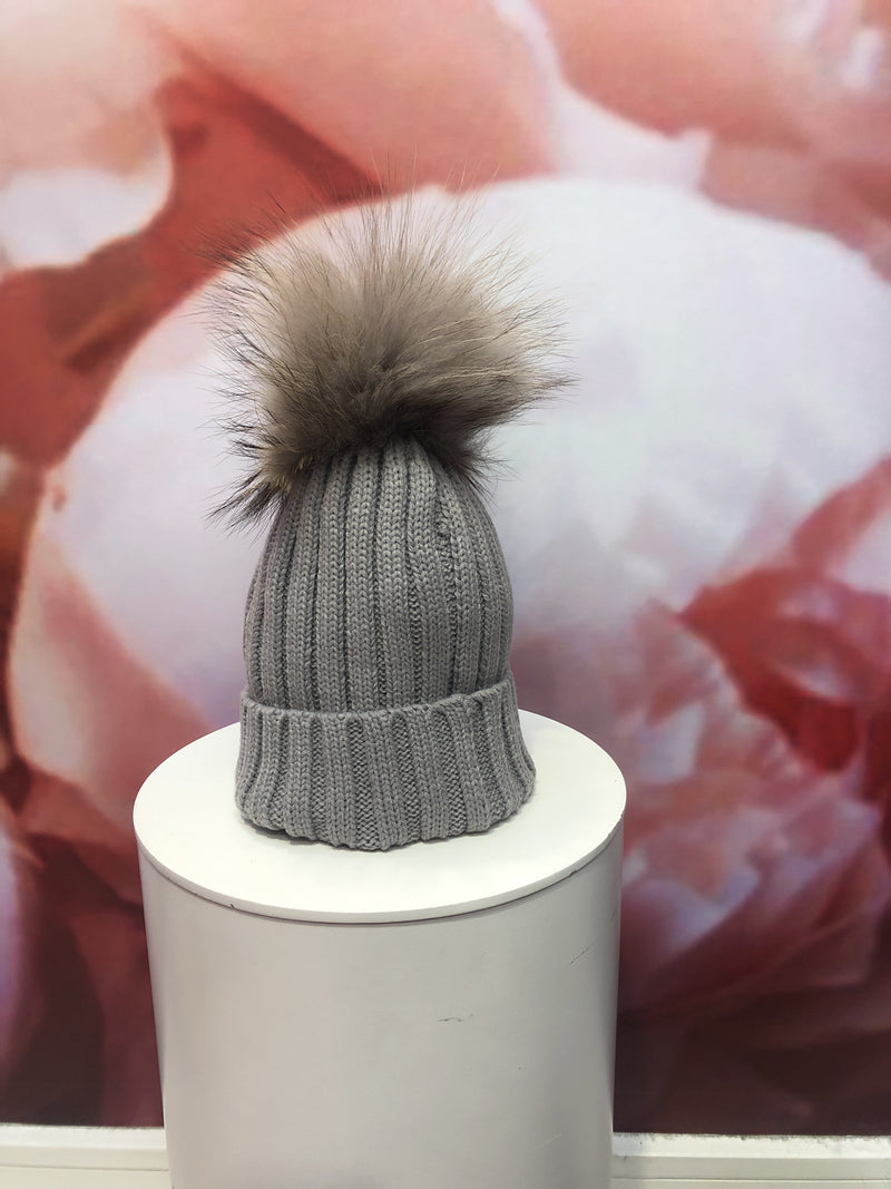 Pom Pom Hat in Grey