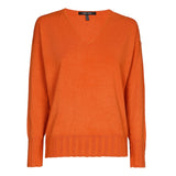 Rust Coloured VNeck Sweater with Ribbed Cuffs and Waist