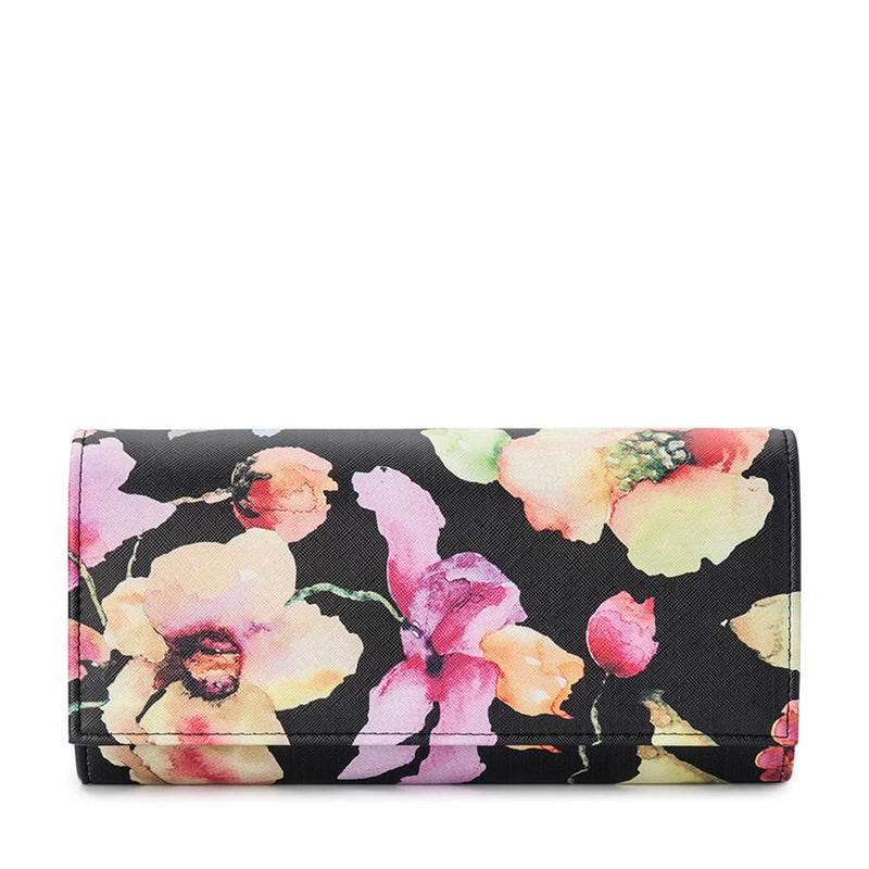 Scarlet Black Floral Foldover Clutch