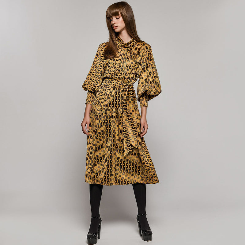 Black and Mustard Printed Skirt