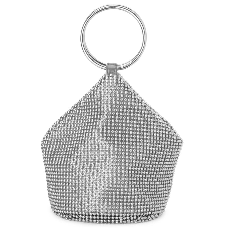 Ellie Silver Crystal Mesh Ring Handle Bag