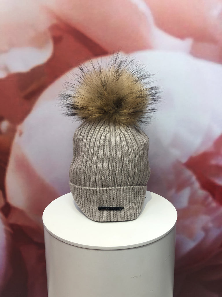 Oatmeal Merino Hat with Natural Pom Pom