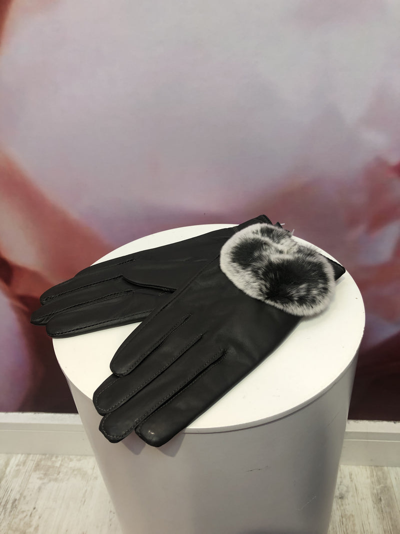 Grey Leather Gloves with Fur Lining