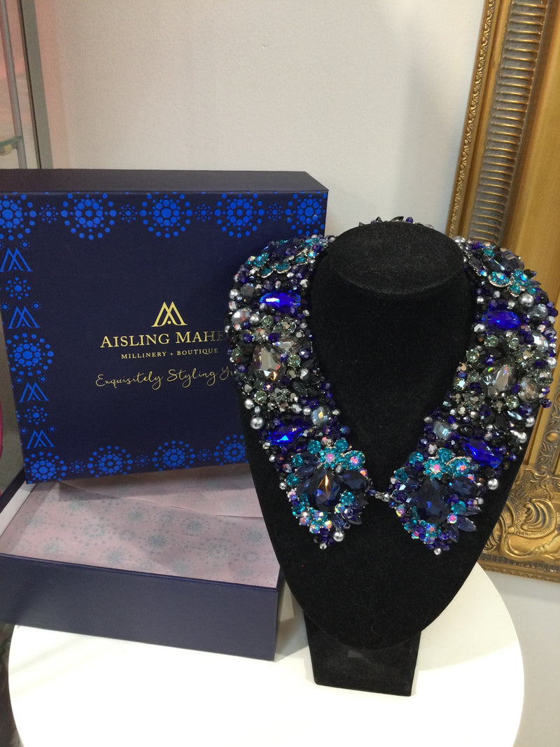 Large Collar - Navy, Black, Blue Teal and Pewter Crystals
