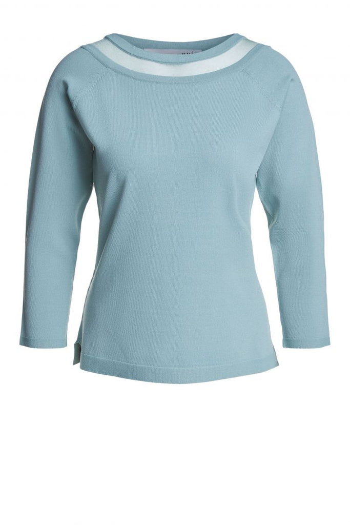 Mint Top with Mesh Trim on the Neckline