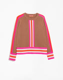 Lorene Sweater in Tan with Pink, Ivory and Orange Trims