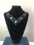 V Collar in Black with Green Blue and Burgundy Crystals