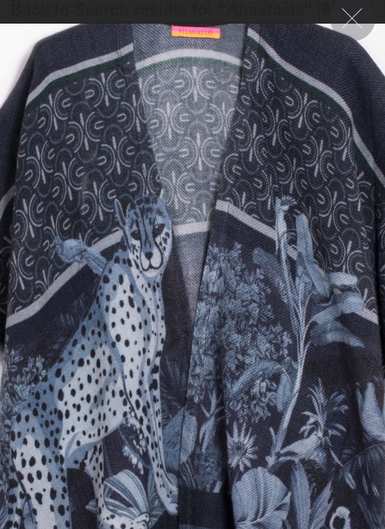 Anastasia Poncho in Navy and Blue Print