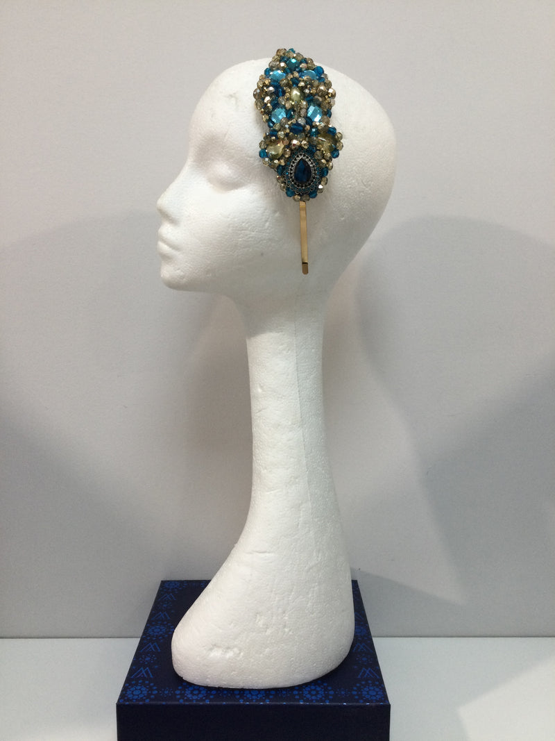 Plumeria in Teal and Gold