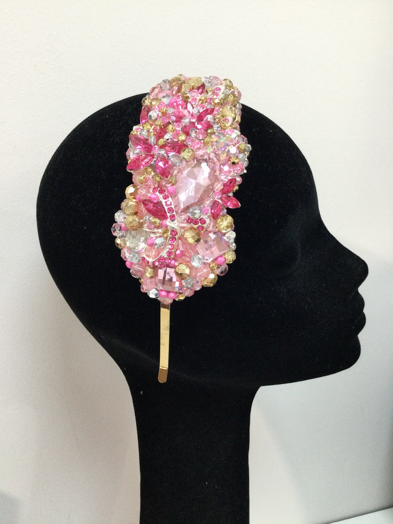 Large Plumeria in Pink, Gold and Silver