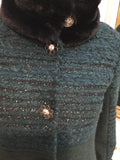 Green Coat with a Black Fur Collar and Cuffs
