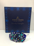 Plumeria In Royal Blue , Teal, Gold and Silver