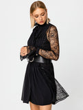 Lace and Pleat Dress with Belt