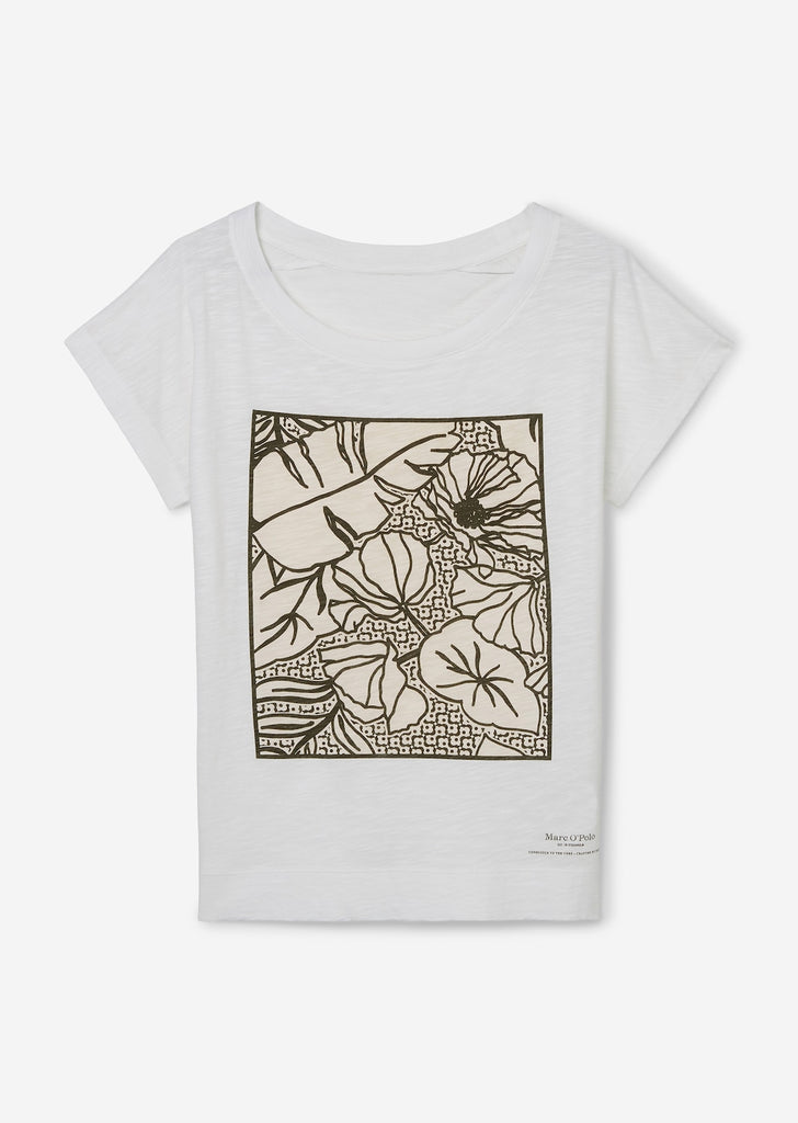 Khaki Floral printed T-shirt in White