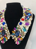 Large Collar - Pearl and Multicoloured Crystals