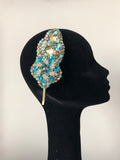 Plumeria Headpiece in Turquoises and Gold Crystals