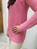 Ribbed Pullover with Slashed Neckline