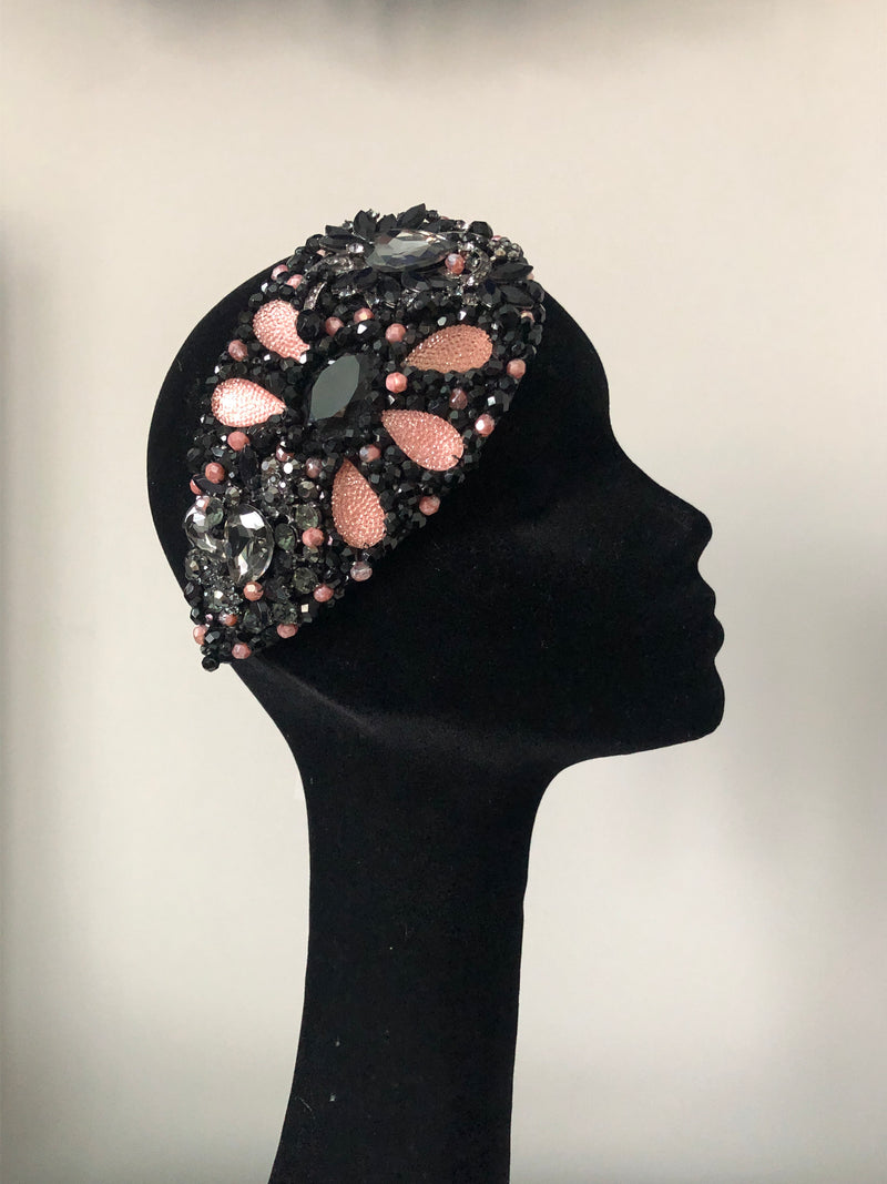 Teardrop in Black and Peach Crystals