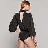 Fitted Black Bodysuit with Slit at Neck