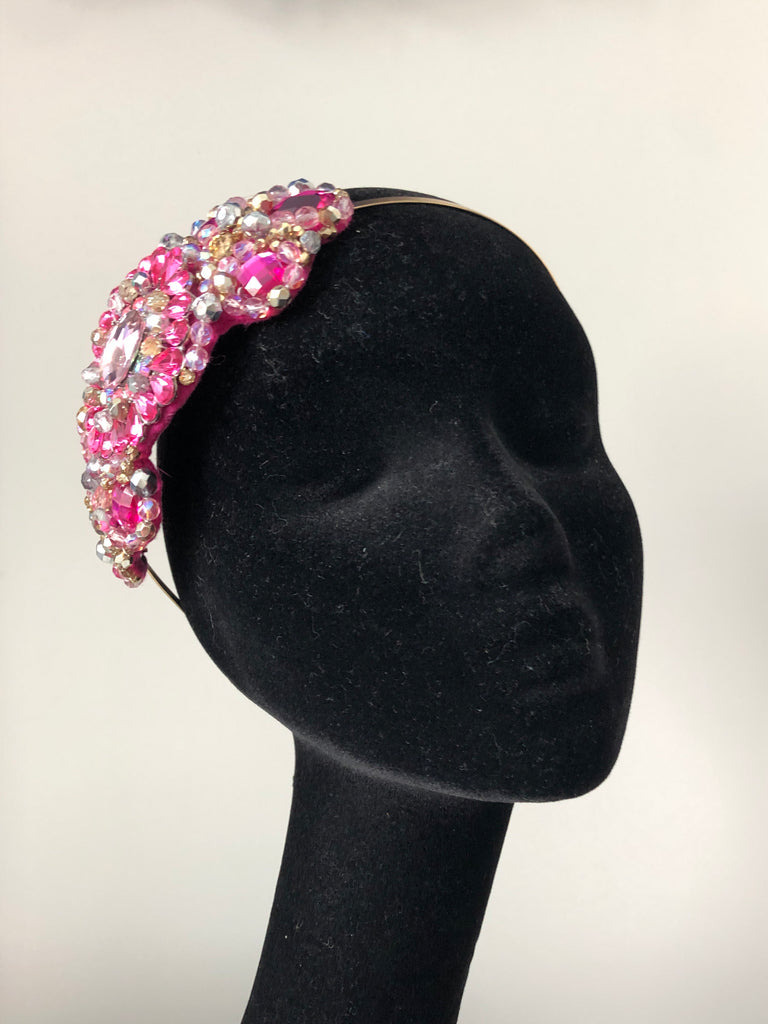 Large Plumeria Headpiece in Pink Silver and Gold Crystals