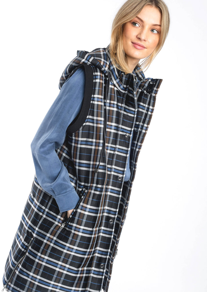 Quilted Check Gilet with Hood