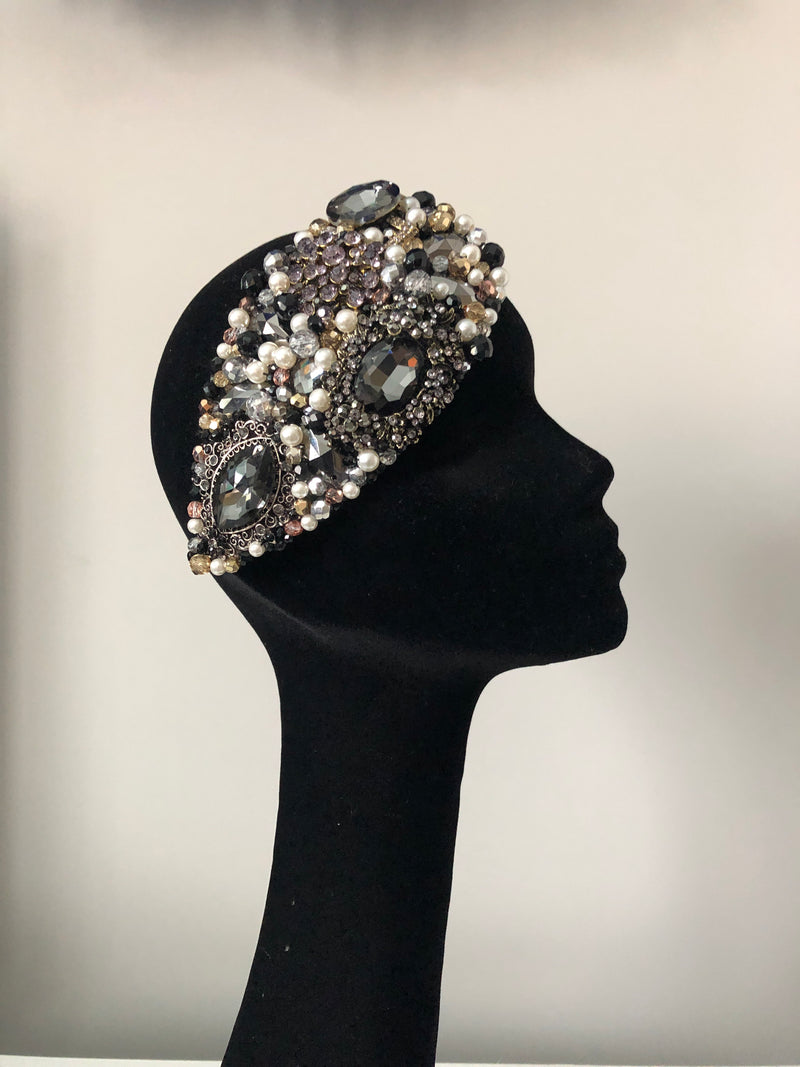 Teardrop in Pewter Pearl Gold and Silver Crystals