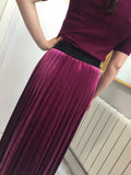 Pleated Velour Midi Skirt