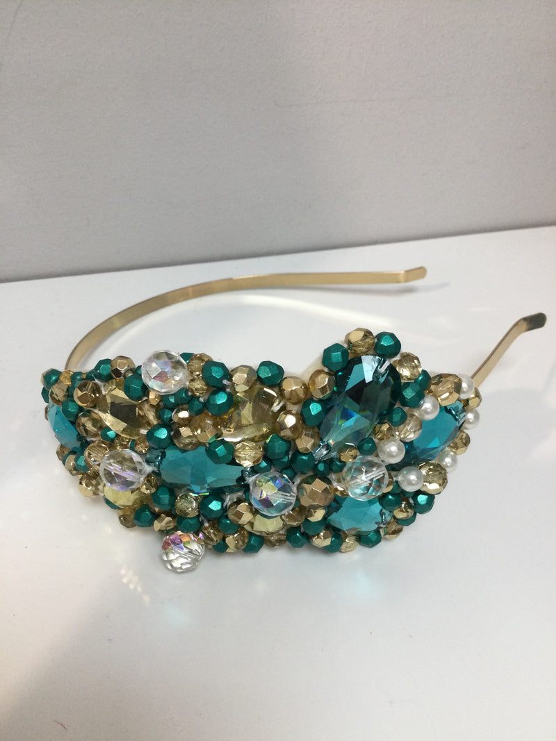 Plumeria in Teal, Pearl and Gold