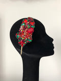 Plumeria Headpiece in Red Gold and Green Crystals