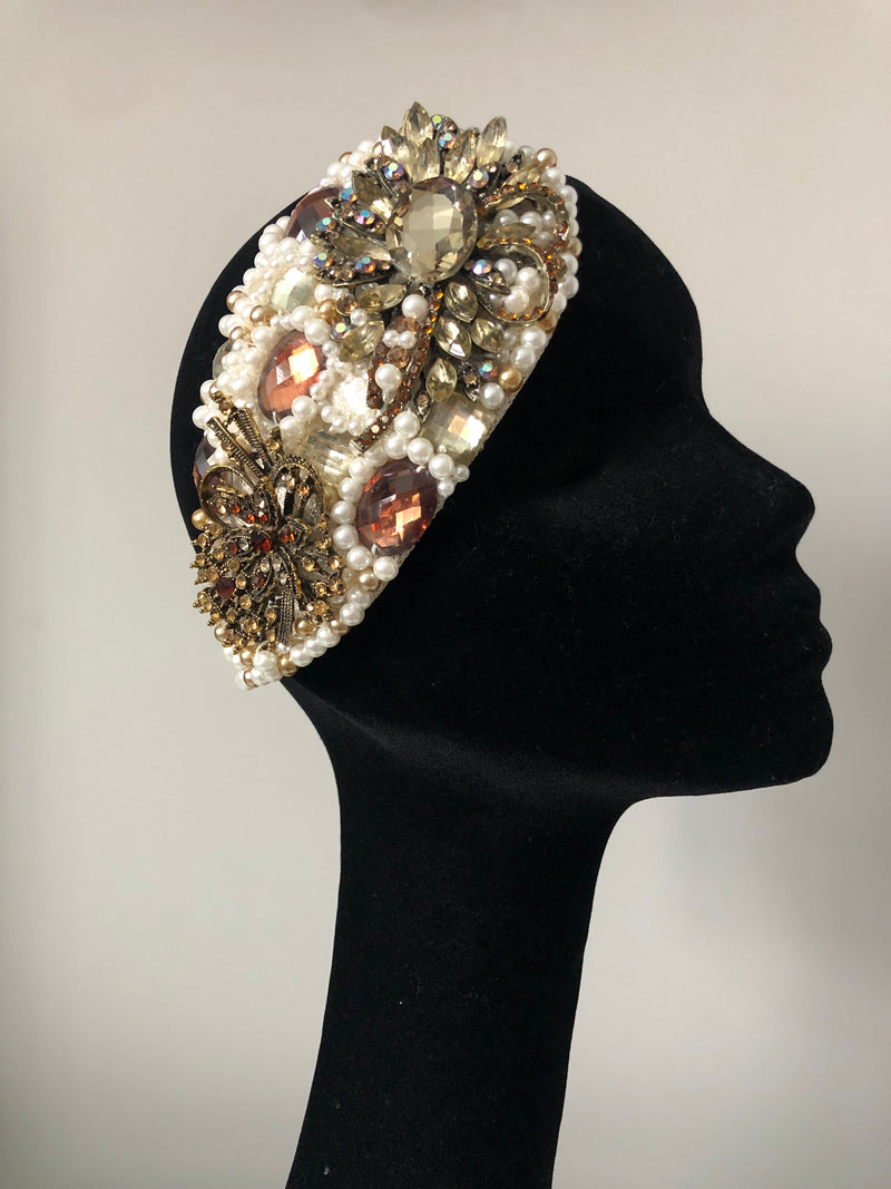Teardrop in Pearl Amber and Gold Crystals