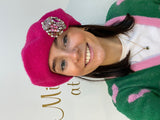 Bright Pink beret with Pink brooch
