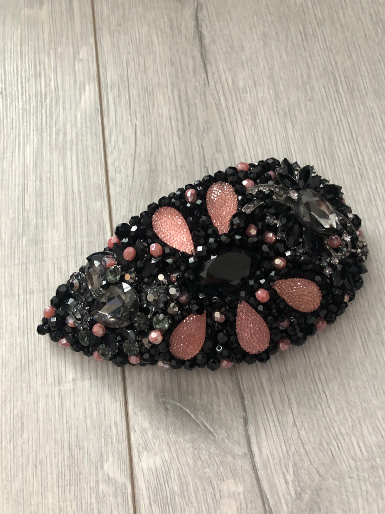 Teardrop in Black and Peach Crystals