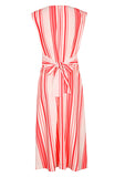 Red and Pink Striped Dress with Tie