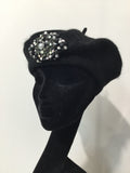 Black Beret with Grey, Pewter & Black Crystals