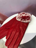 Red Leather Gloves with Fur Lining