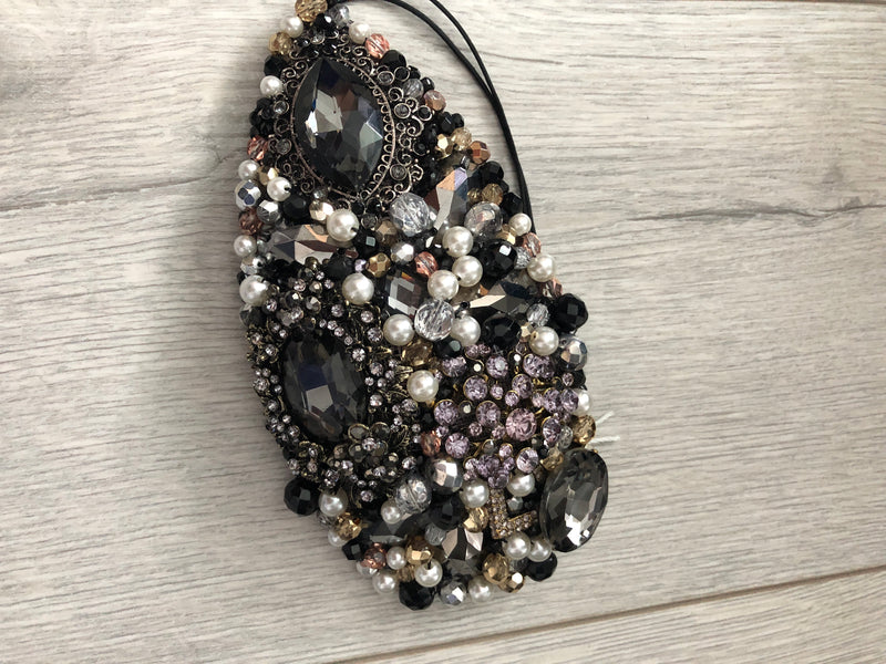 Teardrop in Pewter Pearl Gold and Silver Crystals