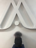Charcoal Grey Merino Hat with Grey and Pink Pom Pom