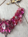 V Collar in Pink Hot Pink and Red Crystals