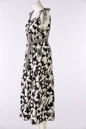 Long printed sundress in white and brown