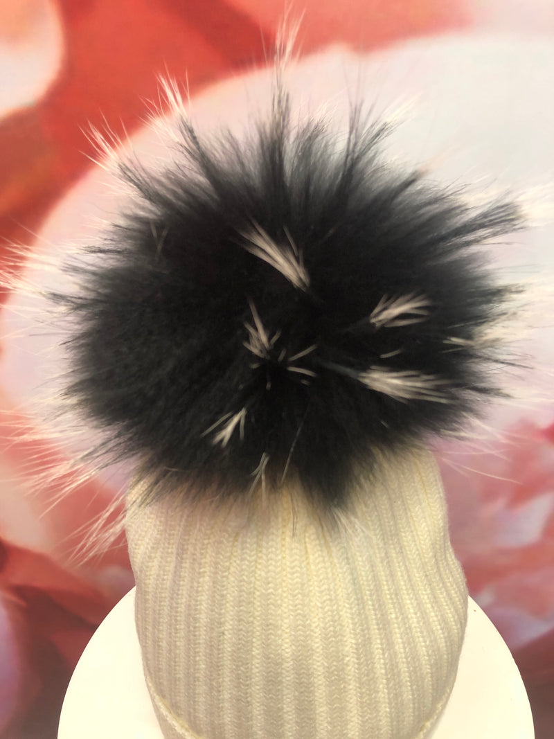Ivory Merino Hat with Black and Ivory Pom Pom
