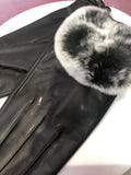 Grey Leather Gloves with Fur Lining