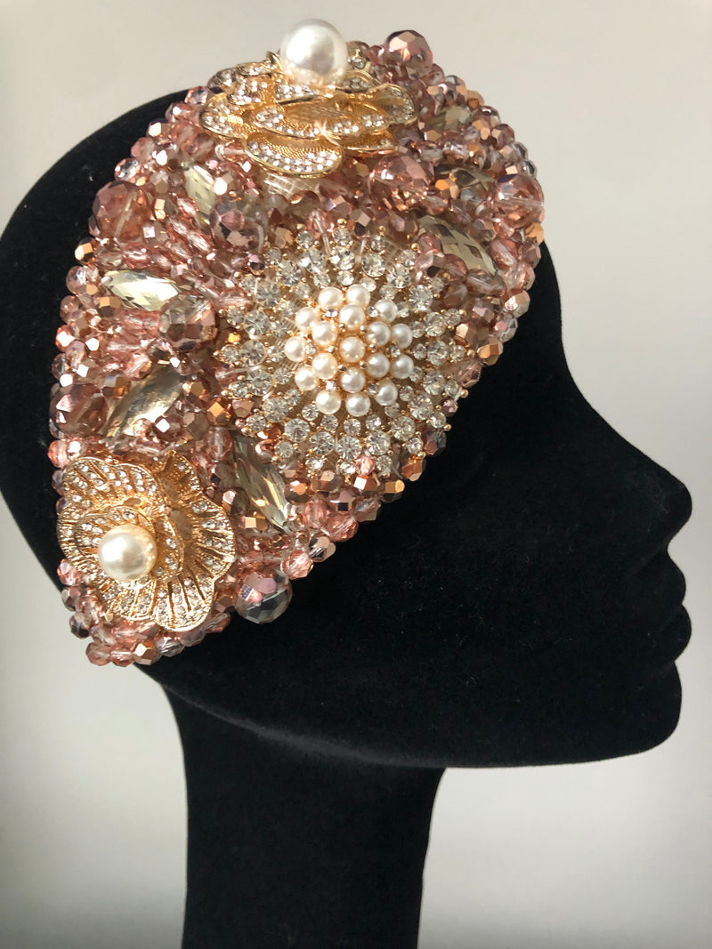 Teardrop in Rose Gold Pearl and Silver Crystals