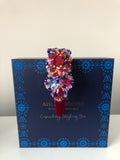 Large Plumeria Headpiece in Red, Pink, Turquoise, Blue and Gold on Red Velvet Band