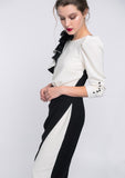 Black and Ivory Dress with 3/4 Sleeves