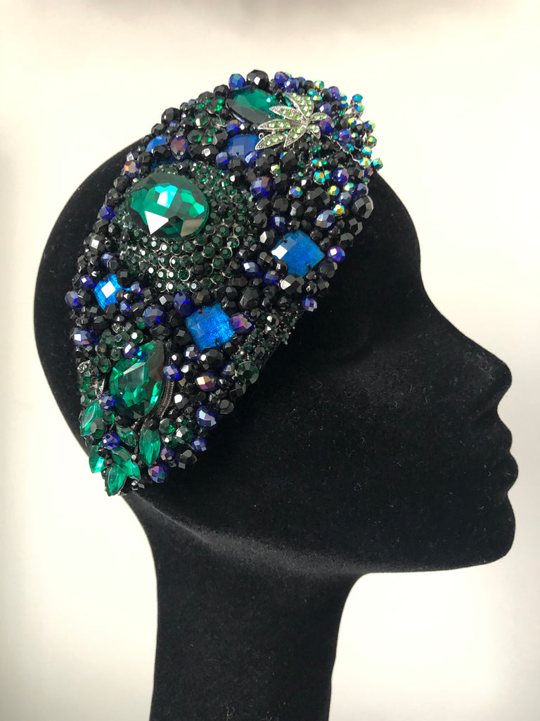Teardrop in Black Blue and Green Crystals