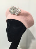 Pale Pink Beret with Pearl & Crystals