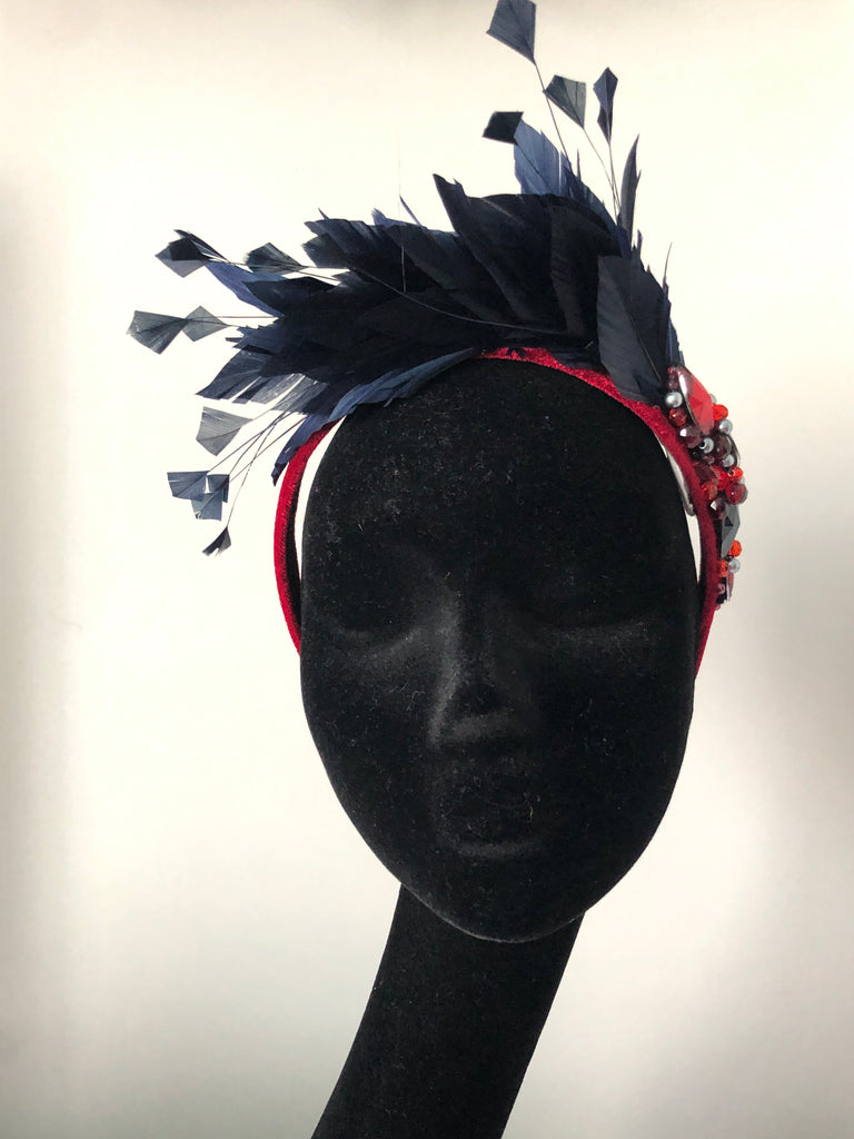 Blair Headpiece in Wine Navy and Pewter Crystal Accents