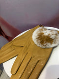Mustard Leather Gloves with Fur Lining