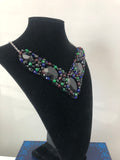 V Collar in Black with Green Blue and Burgundy Crystals